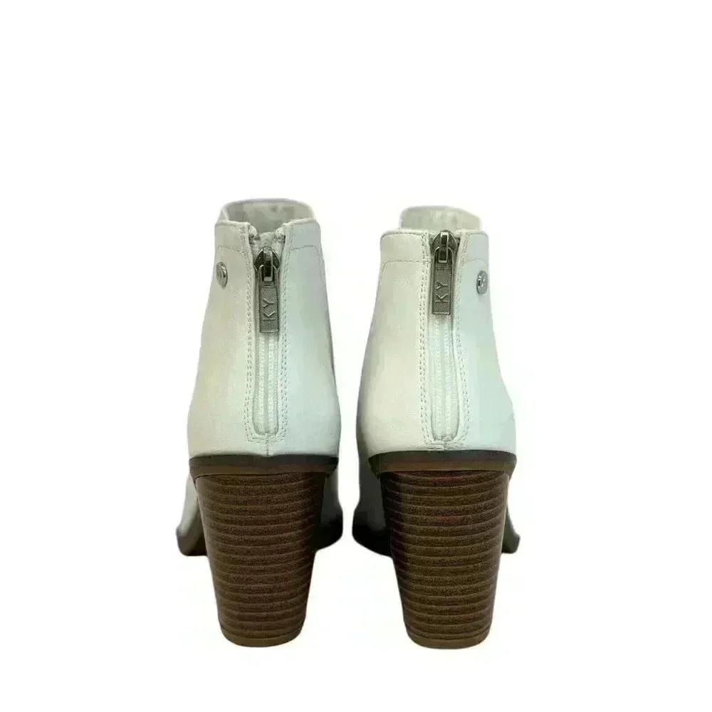KAYLEEN / Cadi-55 / White / Leather / Ankle / Boots With Block Heel & Zip Closur
